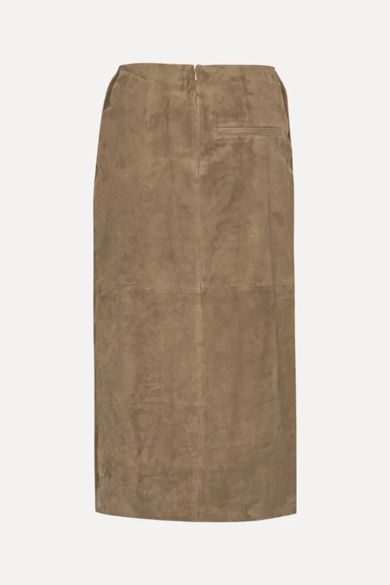 Skirts-ROTATE Birger Christensen Suede Midi Pencil Skirt Brown Morel color