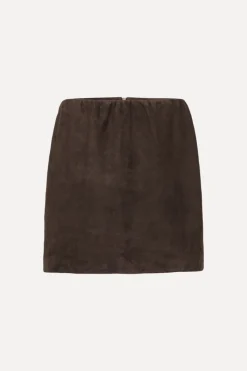 Skirts-ROTATE Birger Christensen Suede Mini Bell Skirt Chocolate Brown Chocolate Brown color