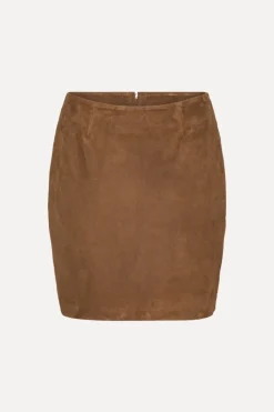 Skirts-ROTATE Birger Christensen Suede Mini Skirt Brown Bison color