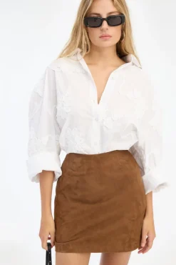 Skirts-ROTATE Birger Christensen Suede Mini Skirt Brown Bison color