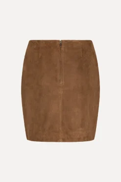 Skirts-ROTATE Birger Christensen Suede Mini Skirt Brown Bison color