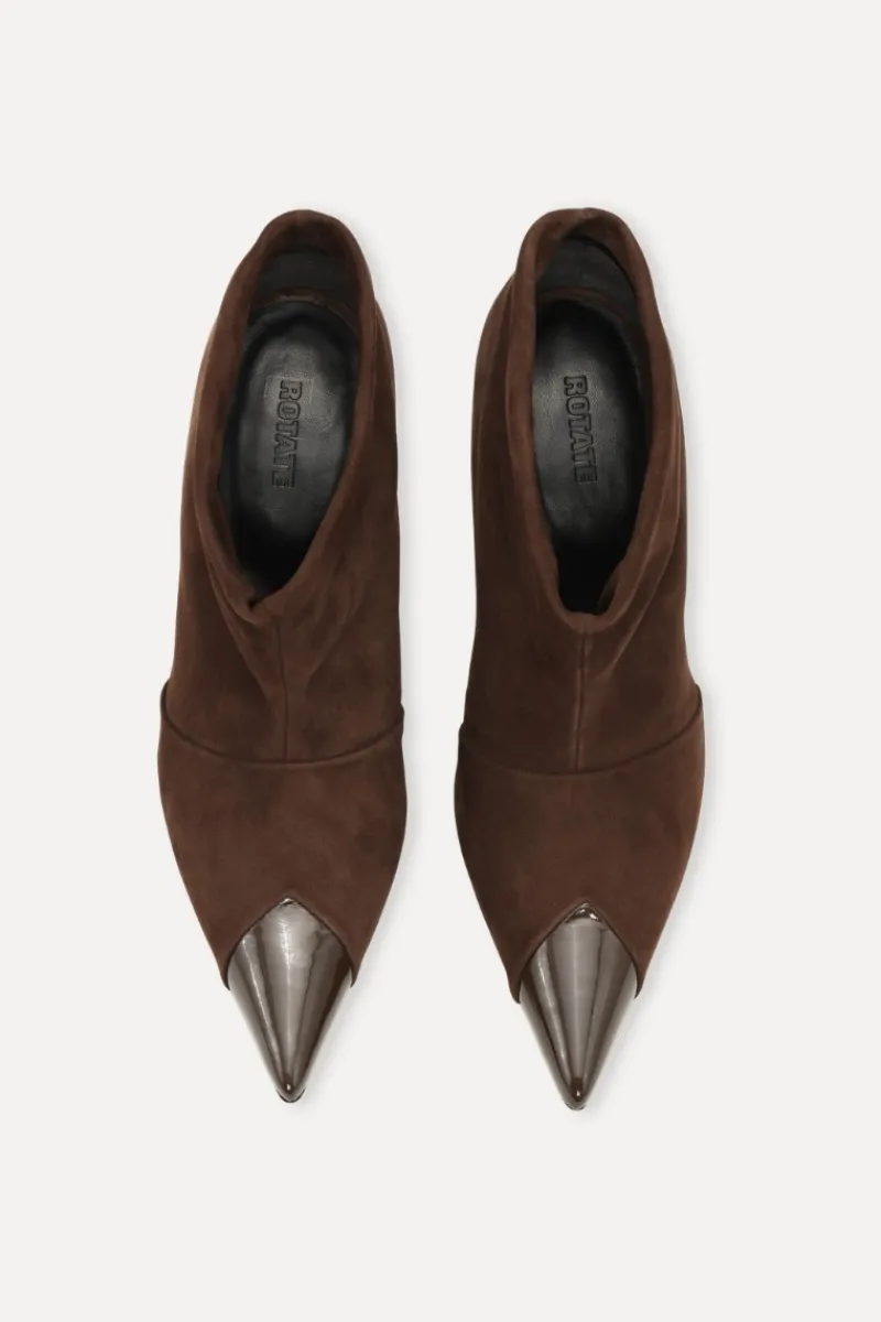 Shoes-ROTATE Birger Christensen Suede Pointed Toe Boot Chocolate Brown Chocolate Brown color
