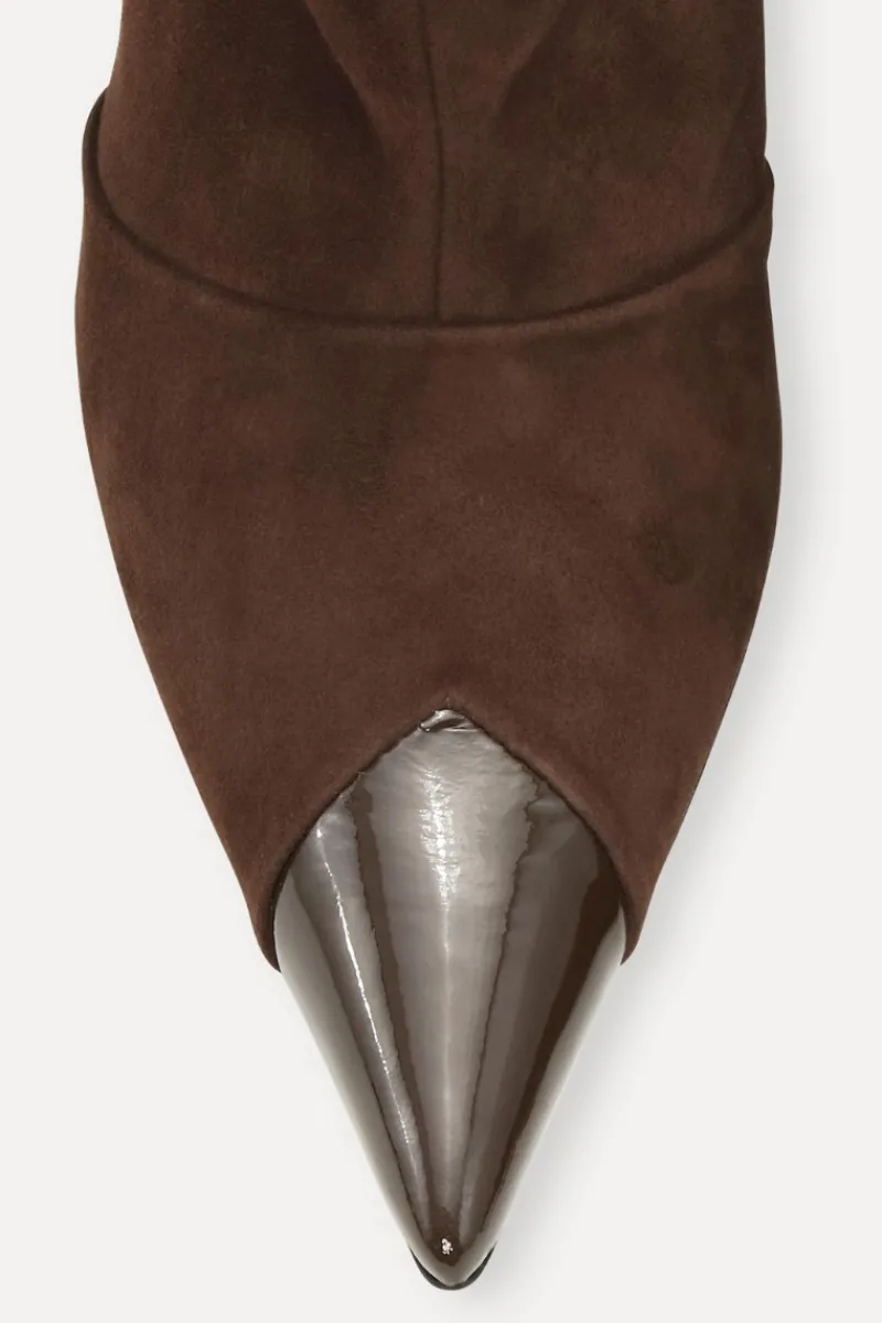 Shoes-ROTATE Birger Christensen Suede Pointed Toe Boot Chocolate Brown Chocolate Brown color