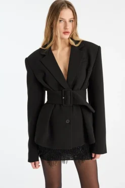 Outerwear-ROTATE Birger Christensen Suiting Belted Blazer Black Black color