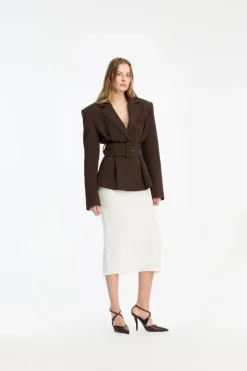 Outerwear-ROTATE Birger Christensen Suiting Belted Blazer Dark Brown CHICORY COFFEE color