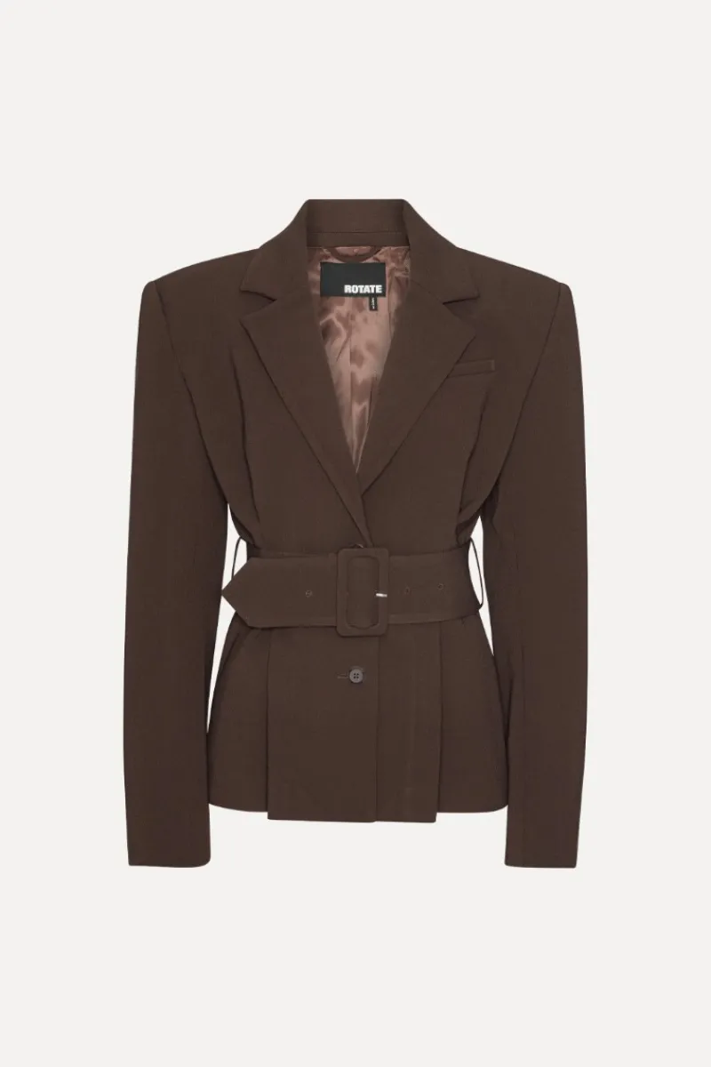Outerwear-ROTATE Birger Christensen Suiting Belted Blazer Dark Brown CHICORY COFFEE color
