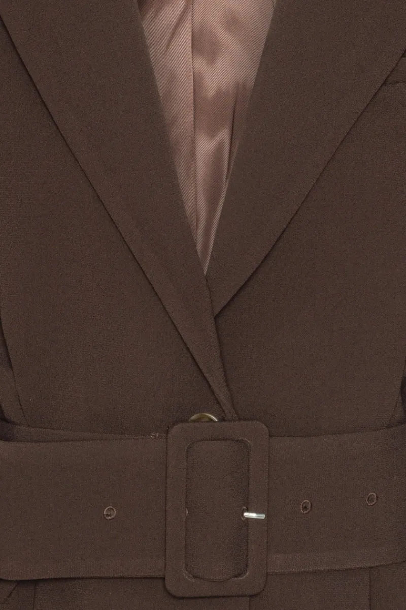 Outerwear-ROTATE Birger Christensen Suiting Belted Blazer Dark Brown CHICORY COFFEE color