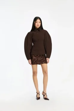 Tops-ROTATE Birger Christensen Suiting Fitted Shirt Dark Brown CHICORY COFFEE color