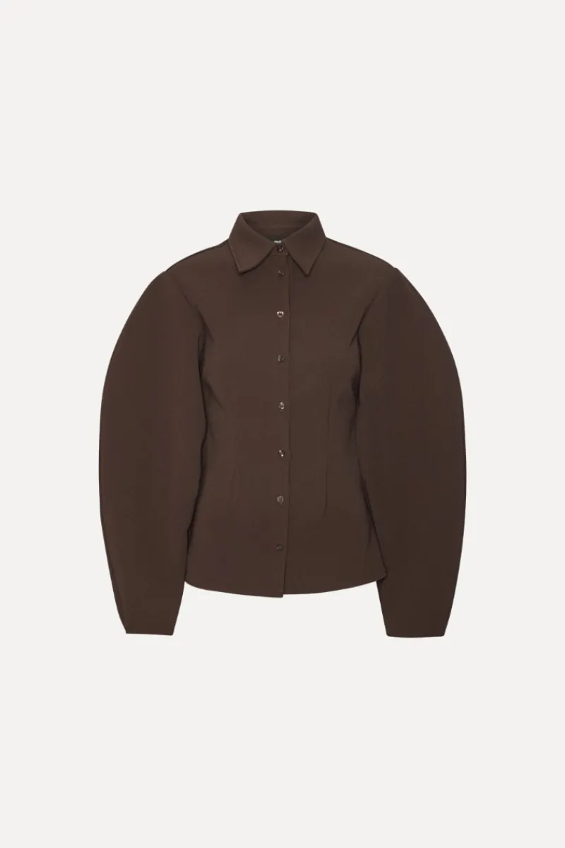 Tops-ROTATE Birger Christensen Suiting Fitted Shirt Dark Brown CHICORY COFFEE color