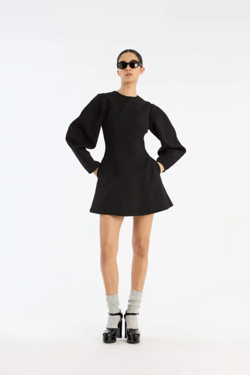 Mini Dresses|Dresses-ROTATE Birger Christensen Suiting Flared Mini Dress Black Black color