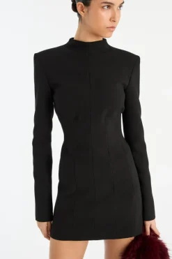 Mini Dresses|Dresses-ROTATE Birger Christensen Suiting Ls Mini Dress Black Black color