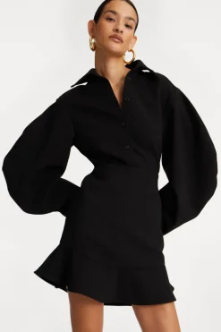 Skirts-ROTATE Birger Christensen Suiting Mini Ruffle Skirt Black Black color