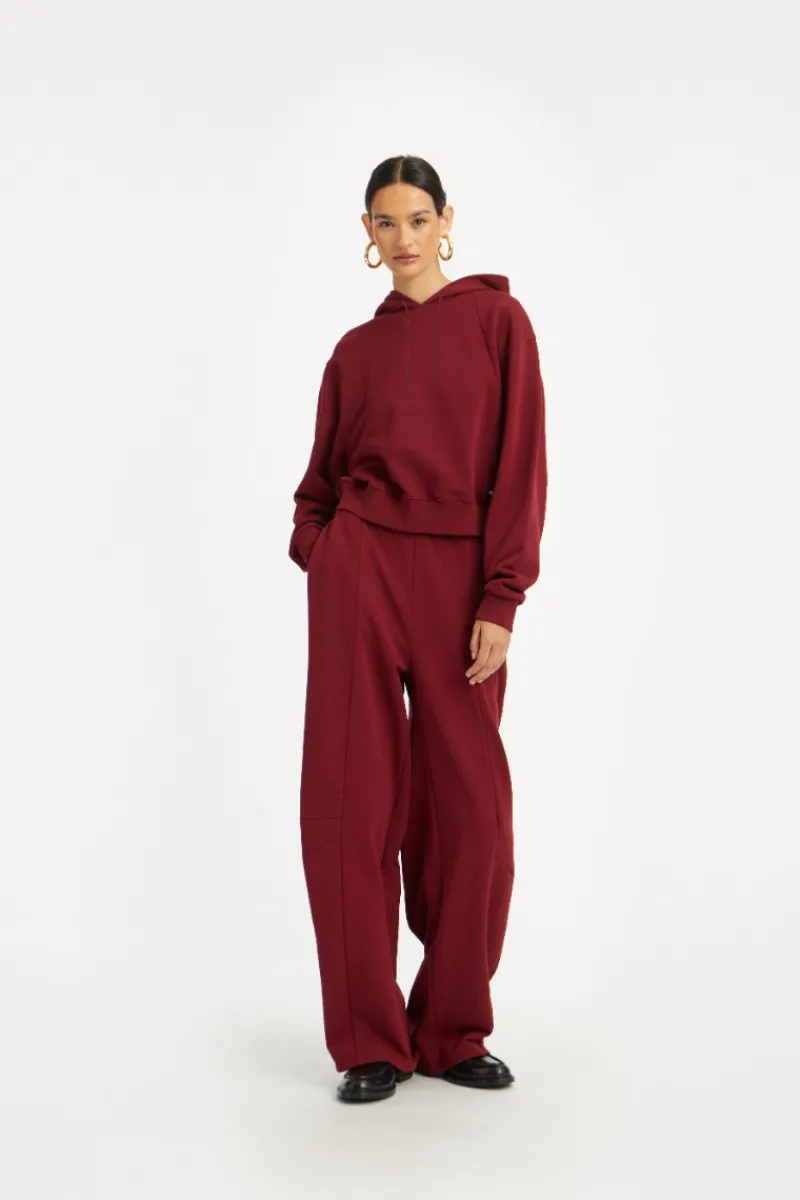 Tops-ROTATE Birger Christensen Terry Back Cropped Hoodie Bordeaux Zinfandelcolor