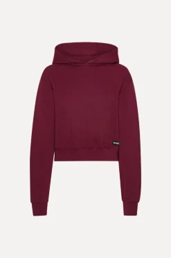 Tops-ROTATE Birger Christensen Terry Back Cropped Hoodie Bordeaux Zinfandelcolor