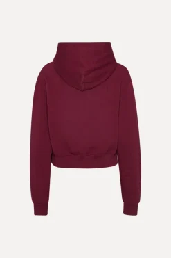 Tops-ROTATE Birger Christensen Terry Back Cropped Hoodie Bordeaux Zinfandelcolor