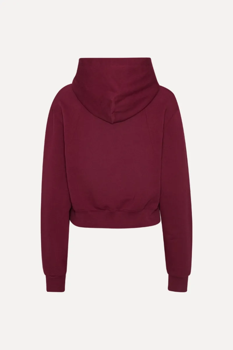 Tops-ROTATE Birger Christensen Terry Back Cropped Hoodie Bordeaux Zinfandelcolor