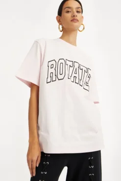 Tops-ROTATE Birger Christensen Thin Jersey T-shirt Light Pink Ballerina color