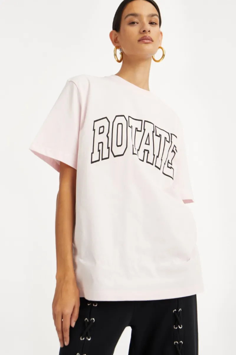 Tops-ROTATE Birger Christensen Thin Jersey T-shirt Light Pink Ballerina color