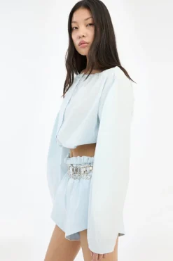 Tops-ROTATE Birger Christensen Tie Strap Ls Top Light Blue Plein Air color