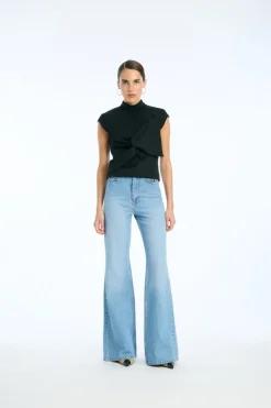 Tops-ROTATE Birger Christensen Top W/ Draped Bow Black Black color