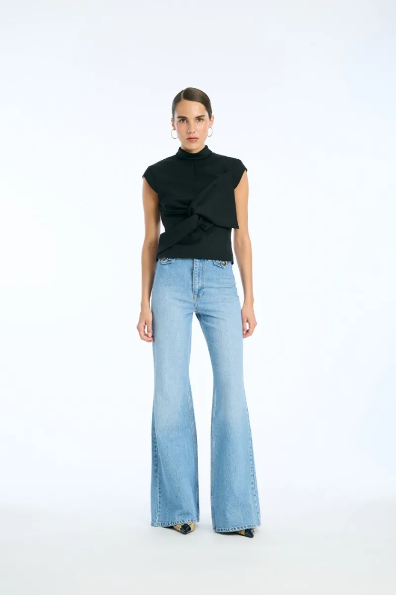 Tops-ROTATE Birger Christensen Top W/ Draped Bow Black Black color