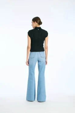 Tops-ROTATE Birger Christensen Top W/ Draped Bow Black Black color