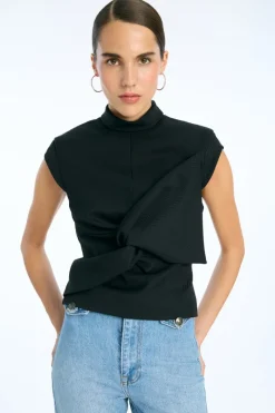 Tops-ROTATE Birger Christensen Top W/ Draped Bow Black Black color