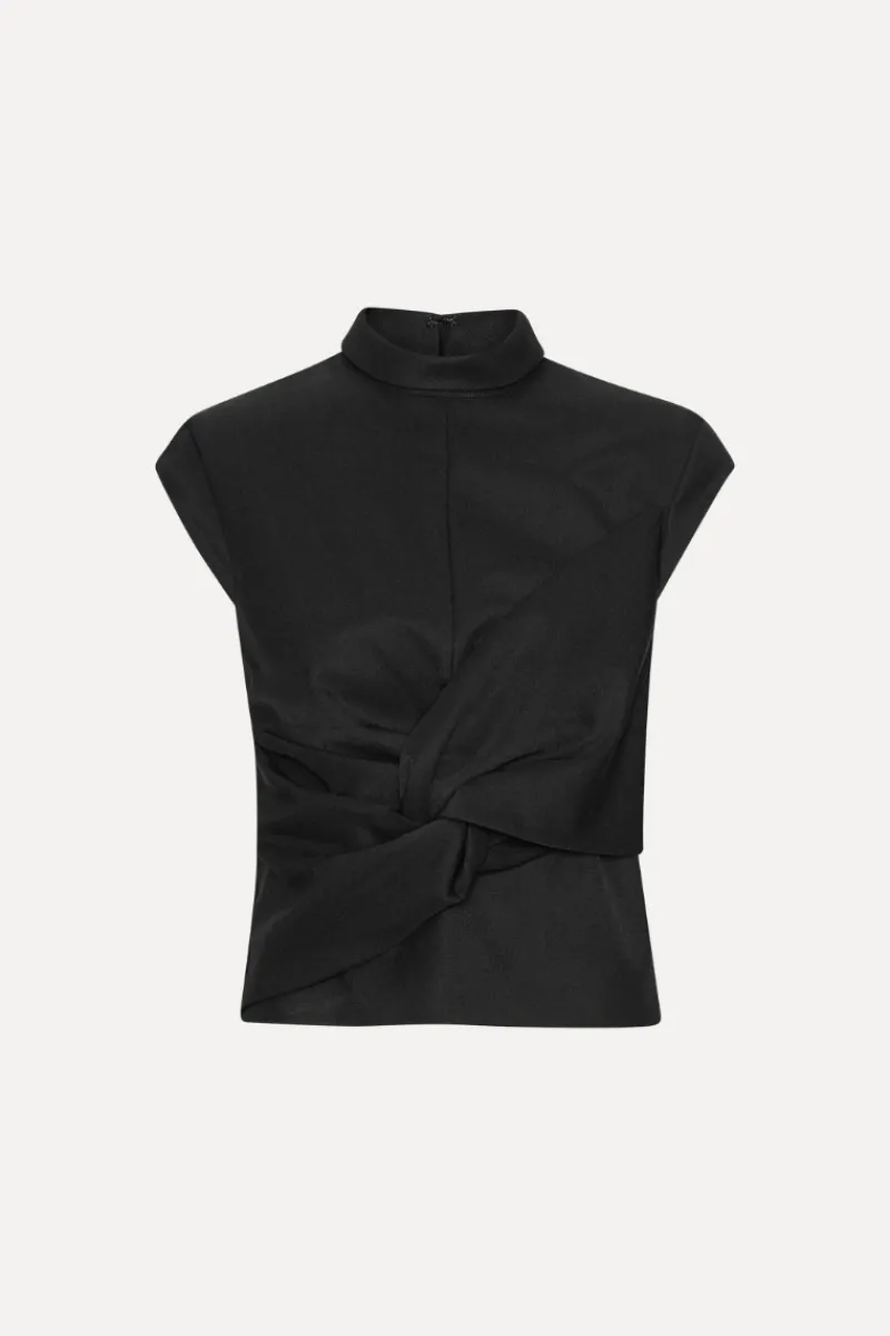 Tops-ROTATE Birger Christensen Top W/ Draped Bow Black Black color