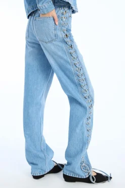 Pants-ROTATE Birger Christensen Twisted Lacing Jeans Blue Hydrangea (Blue) color