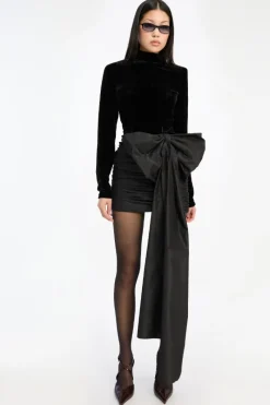 Mini Dresses|Dresses-ROTATE Birger Christensen Velvet Bow Mini Dress Black Black color
