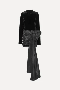 Mini Dresses|Dresses-ROTATE Birger Christensen Velvet Bow Mini Dress Black Black color