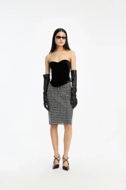 Tops-ROTATE Birger Christensen Velvet Bustier Top Black Black color