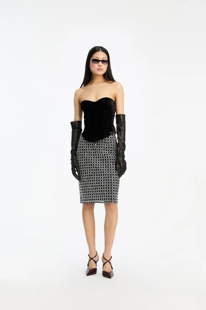 Tops-ROTATE Birger Christensen Velvet Bustier Top Black Black color