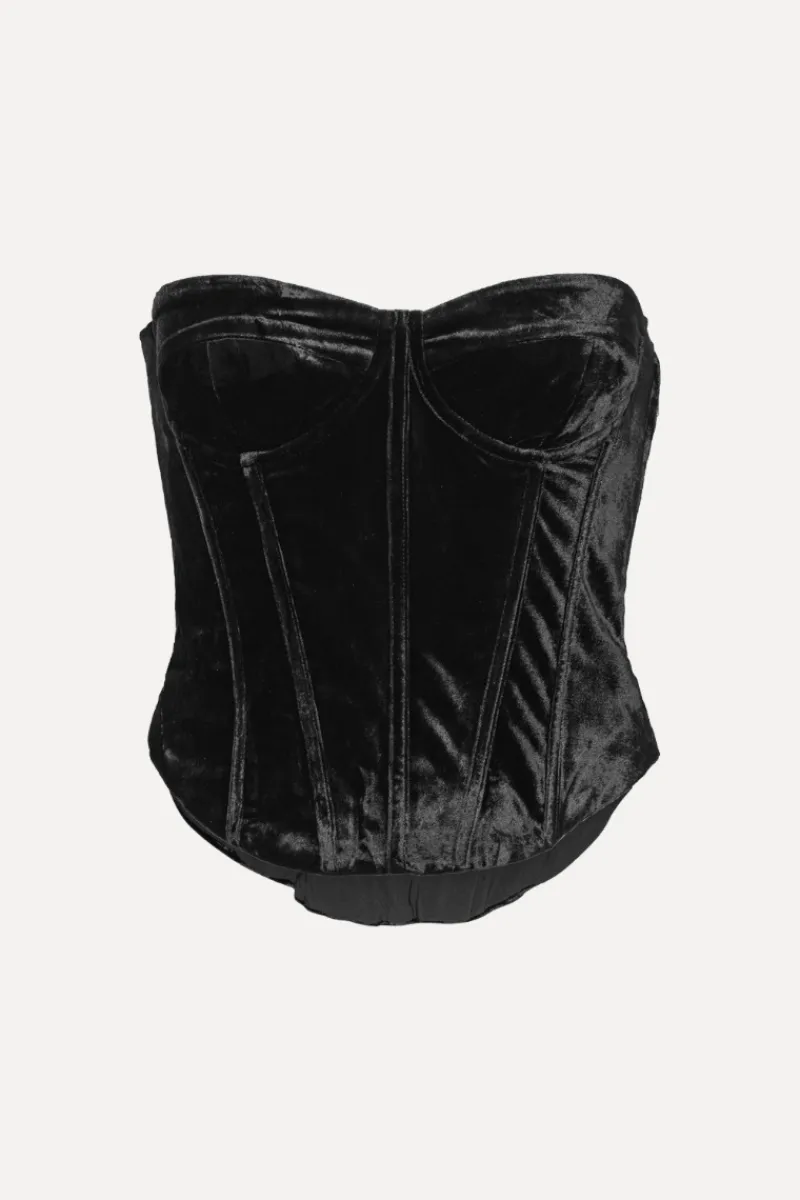 Tops-ROTATE Birger Christensen Velvet Bustier Top Black Black color