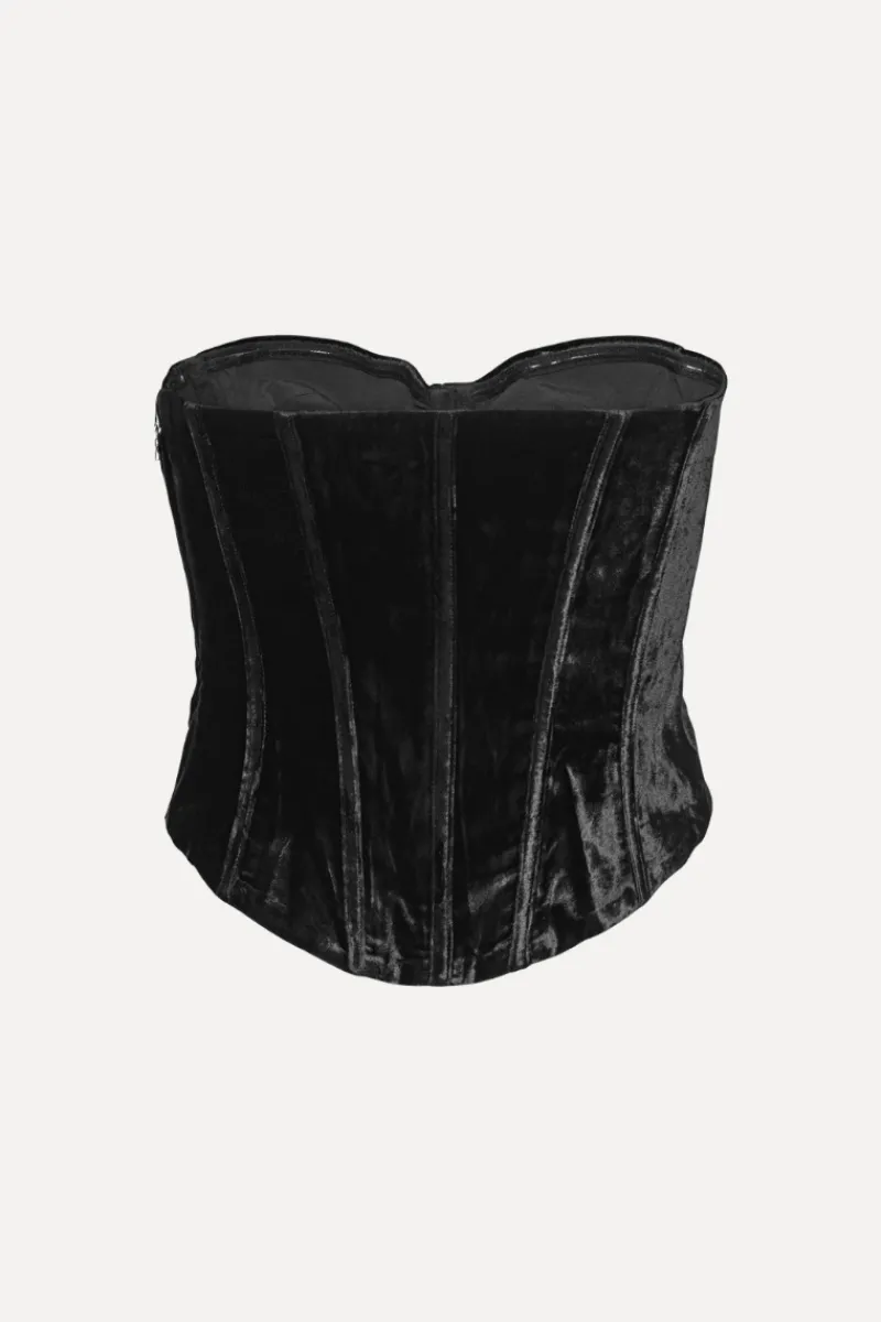 Tops-ROTATE Birger Christensen Velvet Bustier Top Black Black color