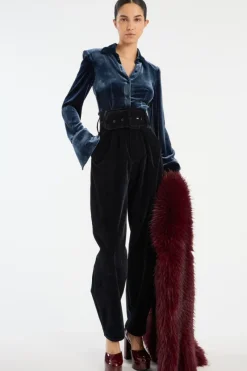 Pants-ROTATE Birger Christensen Velvet Carrot Pants Dark Blue Graphite color