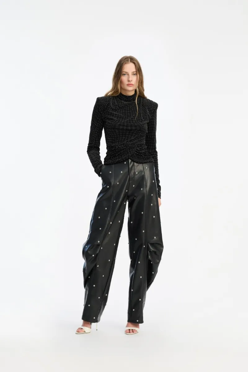 Tops-ROTATE Birger Christensen Velvet Draped Top Black Black color