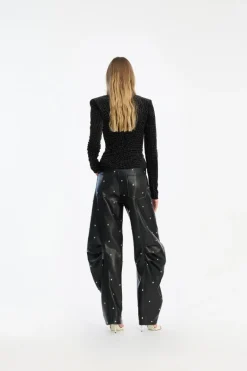 Tops-ROTATE Birger Christensen Velvet Draped Top Black Black color