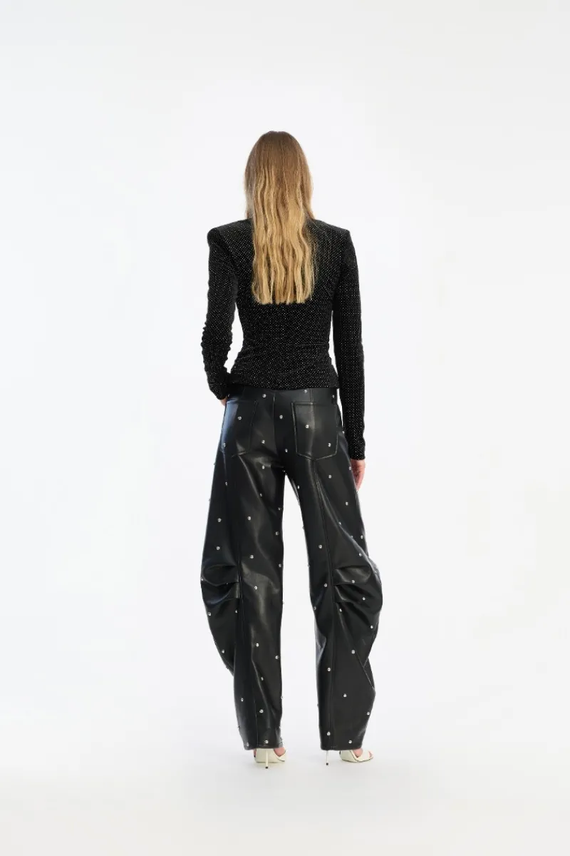 Tops-ROTATE Birger Christensen Velvet Draped Top Black Black color