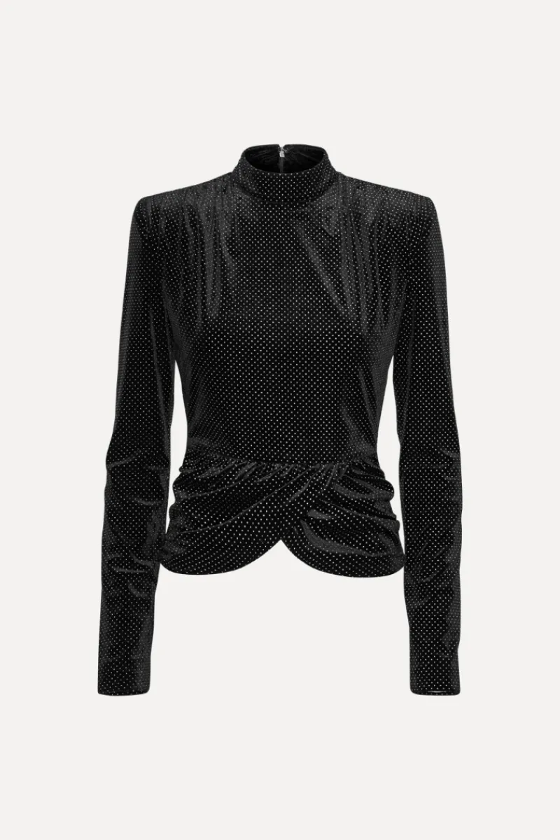 Tops-ROTATE Birger Christensen Velvet Draped Top Black Black color