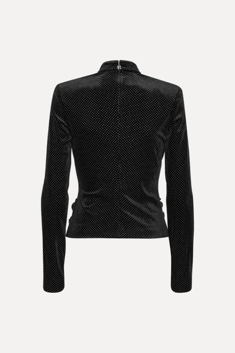 Tops-ROTATE Birger Christensen Velvet Draped Top Black Black color