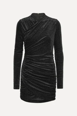 Mini Dresses|Dresses-ROTATE Birger Christensen Velvet Ls Mini Dress Black Black color