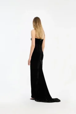 Maxi Dress|Dresses-ROTATE Birger Christensen Velvet Maxi Train Dress Black Black color