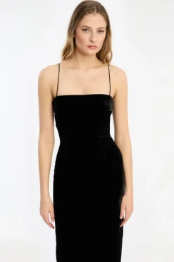 Maxi Dress|Dresses-ROTATE Birger Christensen Velvet Maxi Train Dress Black Black color