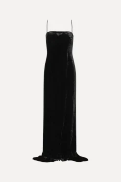 Maxi Dress|Dresses-ROTATE Birger Christensen Velvet Maxi Train Dress Black Black color