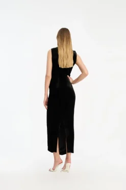 Midi Dresses|Dresses-ROTATE Birger Christensen Velvet Ruched Midi Dress Black Black color