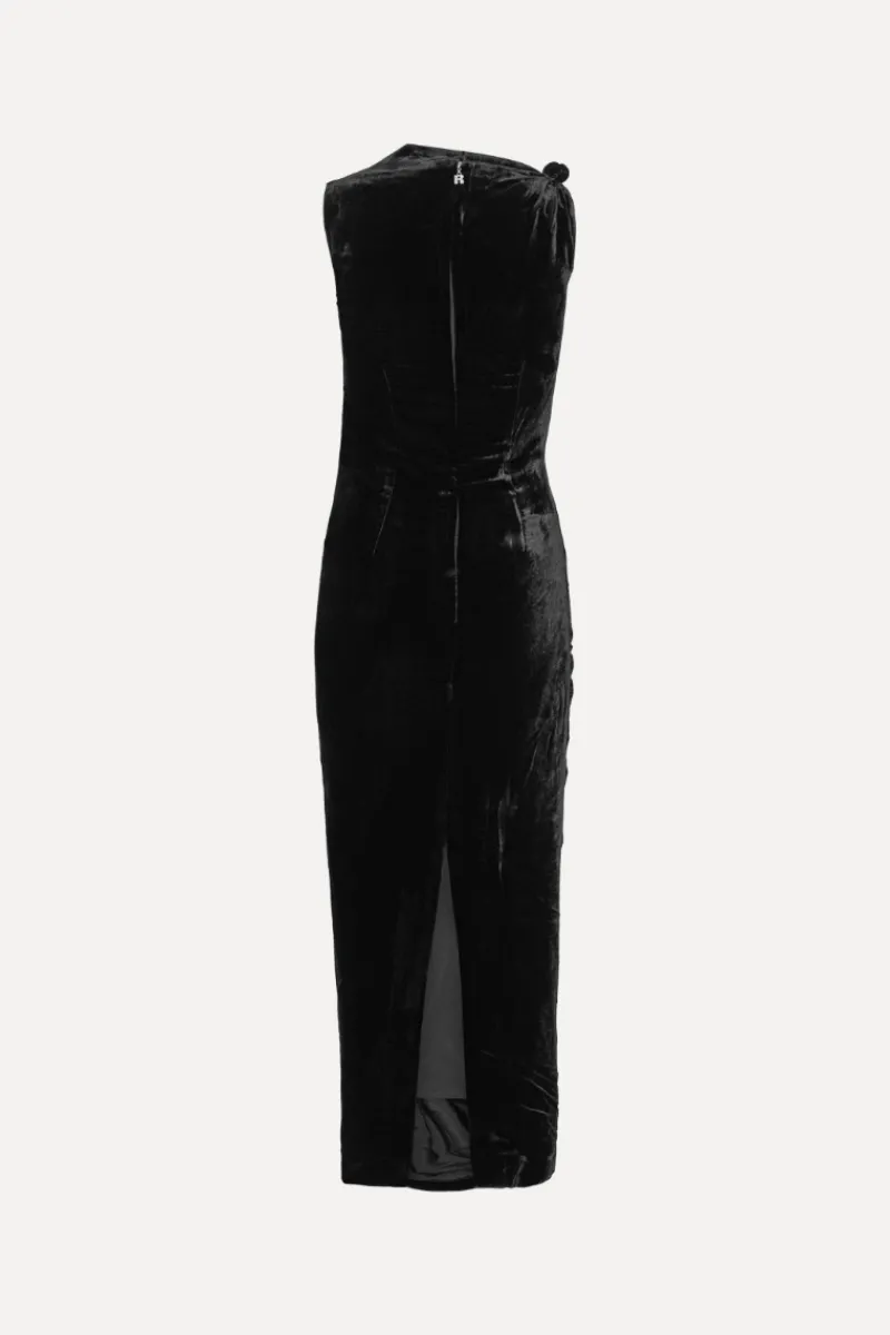 Midi Dresses|Dresses-ROTATE Birger Christensen Velvet Ruched Midi Dress Black Black color