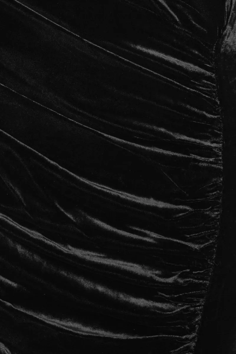 Midi Dresses|Dresses-ROTATE Birger Christensen Velvet Ruched Midi Dress Black Black color
