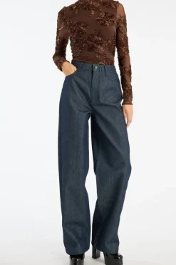 Pants-ROTATE Birger Christensen Wide Leg Jeans Dark Blue Dark Blue Denim color